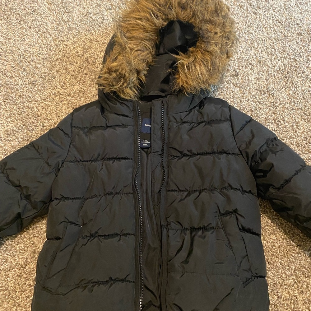 Black Puffer Jacket with Faux Fur Hood